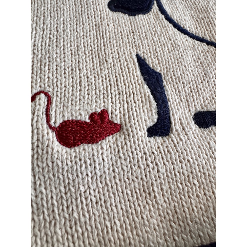 Christopher & Banks Cat Cardigan Navy Cream Embroidered Knit Sweater Medium 2003 - Picture 8 of 16